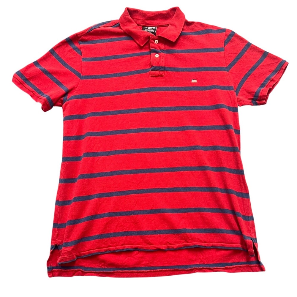 Ralph Lauren Polo Jeans Co. Striped Polo Shirt Red Navy XL/EXG Mens Short Sleeve